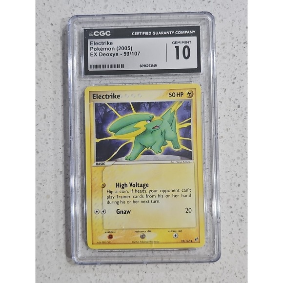 CGC Graded 10 Mint+ Electrike 59/107 EX DeoxysReverse Holo Pokemon Card 2005
